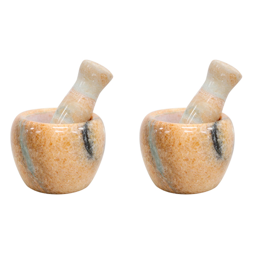 2PK LVD Marble 10.5cm Mortar & Pestle Spice Herb Pounder Clay