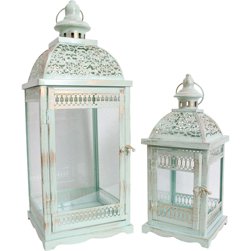 2pc LVD Lanterns Arabian Sky Metal/Glass Candle Holder w/ Handle