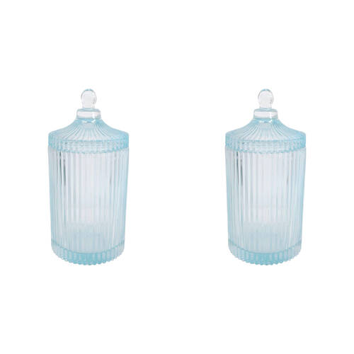 2PK LVD Glass Trinket Box Storage Decor Round Tall 22cm - Theo Sky