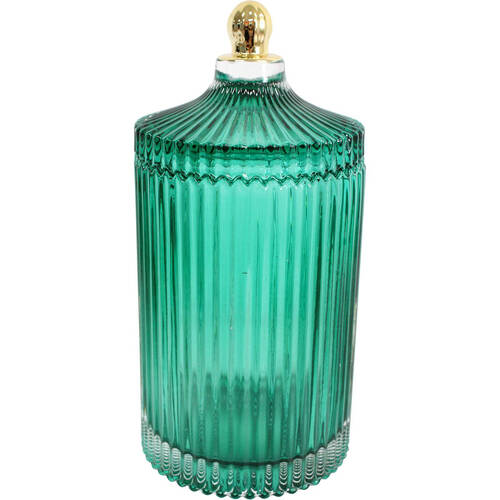 LVD Glass Trinket Box Storage Decor Round Tall 22cm - Azure