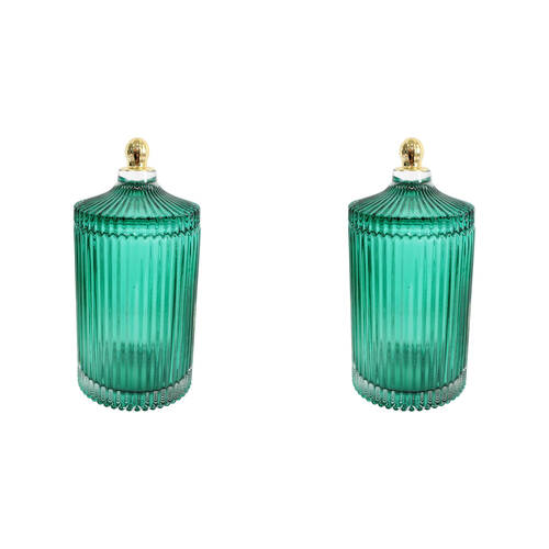 2PK LVD Glass Trinket Box Storage Decor Round Tall 22cm - Azure