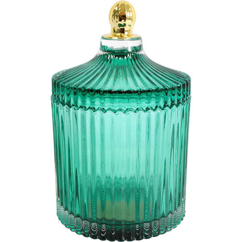 LVD Glass Trinket Box Storage Decor Round 16cm - Theo Azure