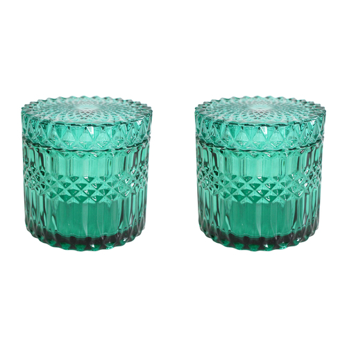 2PK LVD Glass Trinket Box Storage Decor Round Vers Large 10.5cm - Azure
