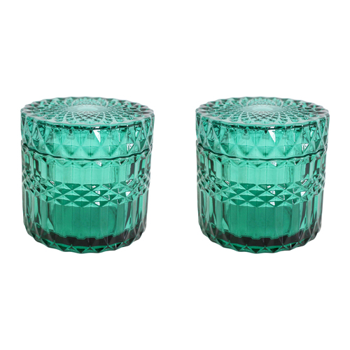 2PK LVD Glass Trinket Box Storage Decor Round Vers Small 9cm - Azure
