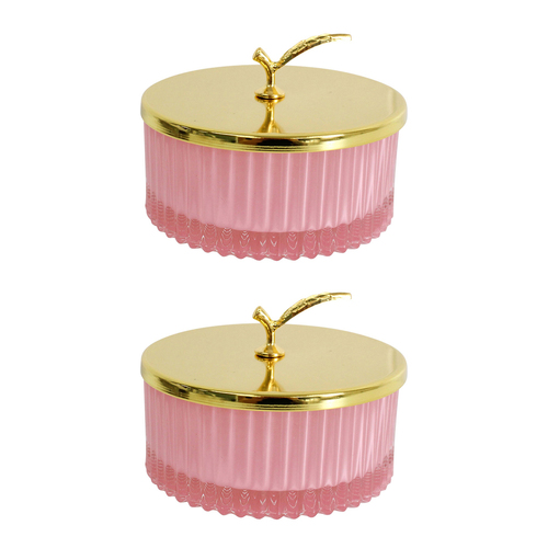 2PK LVD Glass 10cm Jewellery Stem Trinket w/ Lid Round - Tango