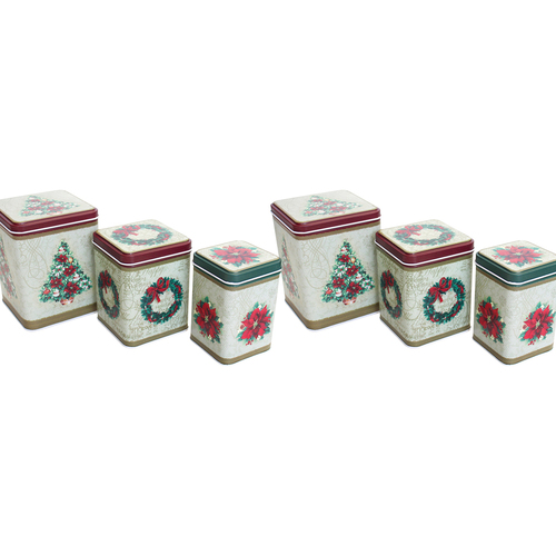 2x 3pc LVD Classic Christmas 10.5/11.5/13.5cm Metal Tin Home/Kitchen Set Sqr