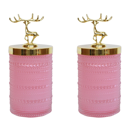 2PK LVD Glass Reindeer Trinket Box Storage Decor 18cm - Tango