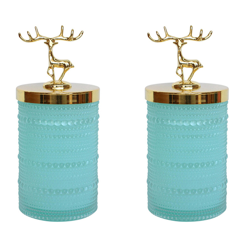 2PK LVD Glass Reindeer Trinket Box Storage Decor 18cm - Sorbet