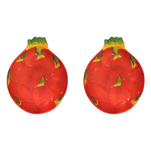 2PK LVD Dragon Fruit Ceramic 25.5cm Dessert Plate Snack Dish Round