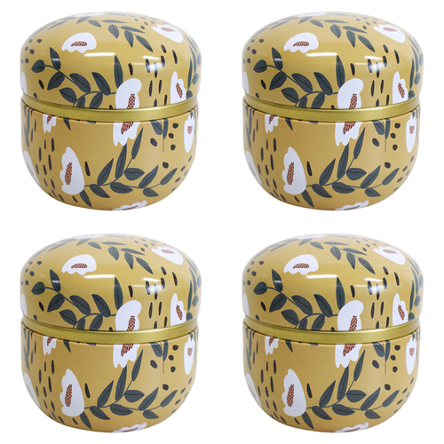 4PK LVD Mustard Floral 8.5cm Metal Tin Home/Bedroom Decorative Canister