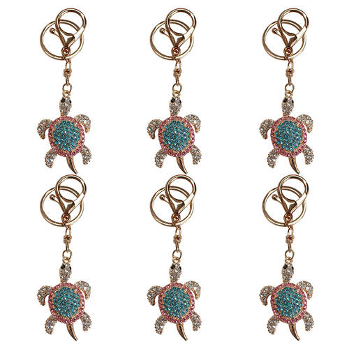 6PK LVD Metal Bedazzled Turtle Keyring Handbag Accessory 5x4cm Blush Pink
