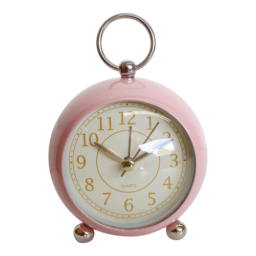LVD Round Metal Glass Petite 13cm Alarm Clock Bedside Analogue - Pink
