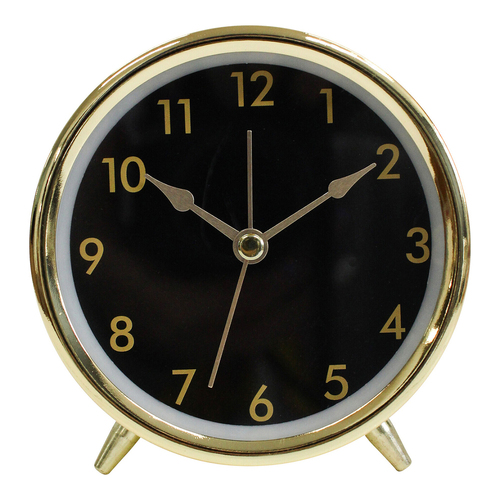 LVD Round Metal Glass Raye 10.5cm Alarm Clock Bedside Analogue - Dark