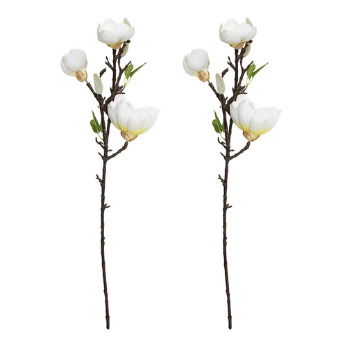 2PK LVD Faux 60cm Magnolia Stem Artificial Flower - White