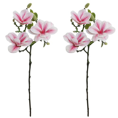 2PK LVD Faux 65cm Magnolia Stem Artificial/Fake Flower - Pink