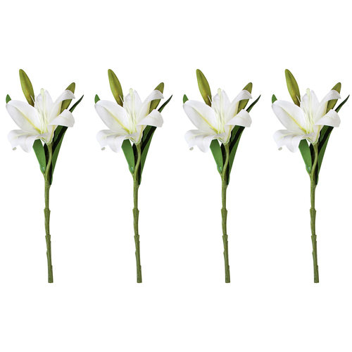 4PK LVD Faux 37cm Lily Stem Artificial/Fake Flower - White