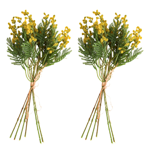 2PK LVD Faux 36cm Wattle Fern Bunch Artificial Flower - Yellow