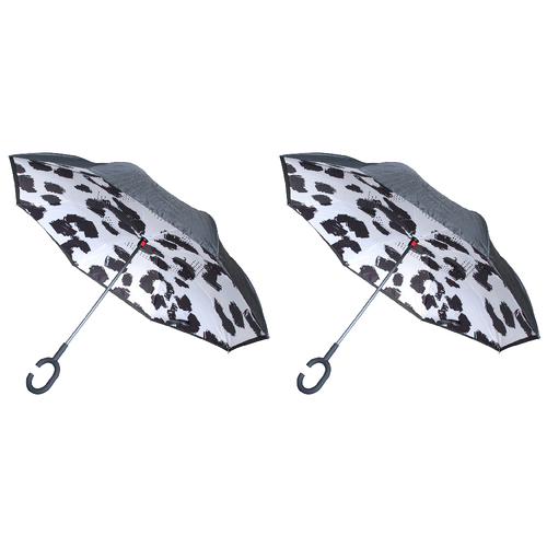 2PK LVD Cow Print Umbrella C-Handle Sun/Rain Shade 107cm - Black/White