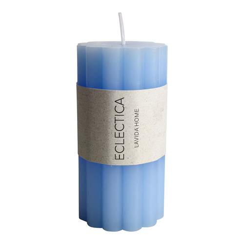 LVD Unscented Flower 10cm Wax Pillar Candle Home Decor Display - Blue