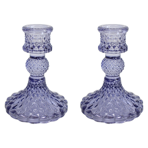 2PK LVD Glass 10cm Small Taper Stick Candle Holder - Blackberry