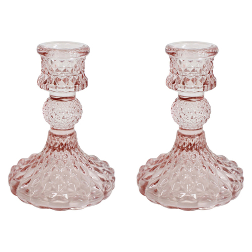 2PK LVD Glass 10cm Small Taper Stick Candle Holder - Lychee
