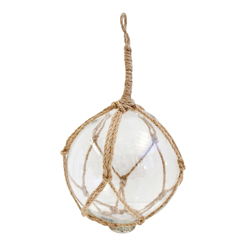LVD Glass Round 12cm Ball w/ Jute Rope Hanging Decor Small - Clear