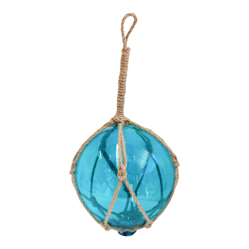 LVD Glass Round 20cm Ball w/ Jute Rope Hanging Home Decor Large - Azure