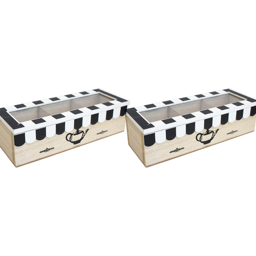 2PK LVD Cafe MDF/Glass 24cm Tea Box Home/Kitchen Organiser Rectangle Small
