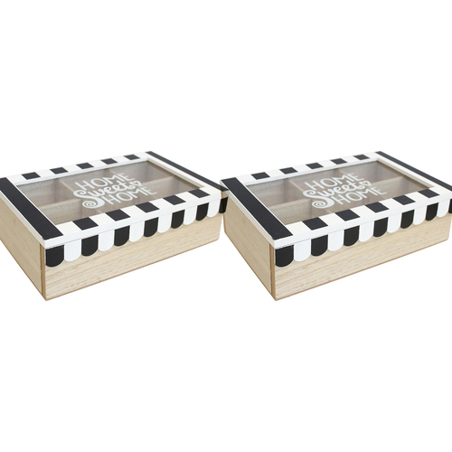 2PK LVD Cafe MDF/Glass 23cm Home Box Kitchen Coffee/Teabags Organiser Large