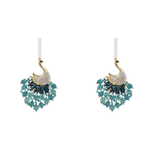 2PK LVD Metal/Ribbon 8.5cm Pretty Peacock Ornament Hanging Charm