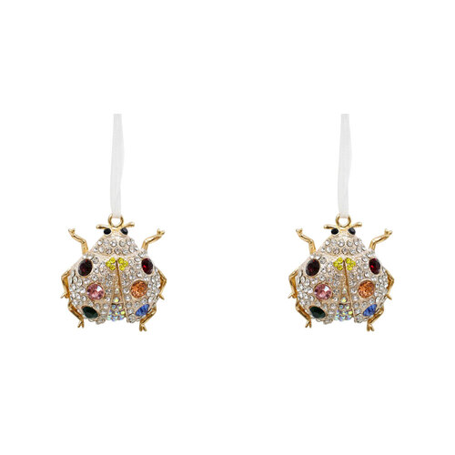 2PK LVD Metal/Ribbon 5cm Lady Bug Ornament Hanging Charm/Figurine