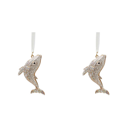 2PK LVD Metal/Ribbon 7.5cm Blue Whale Ornament Hanging Charm - Gold