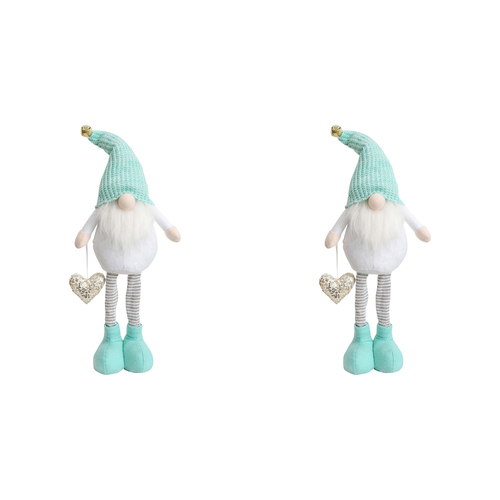2PK LVD Polyester Tall Mint Gnome Home/Living Room Xmas Display Decor 20x40cm