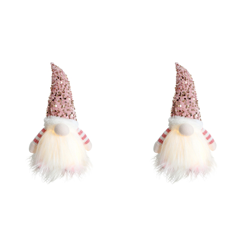 2PK LVD Polyester LED Pink Gnome Home/Living Room Xmas Display Decor 17x30cm