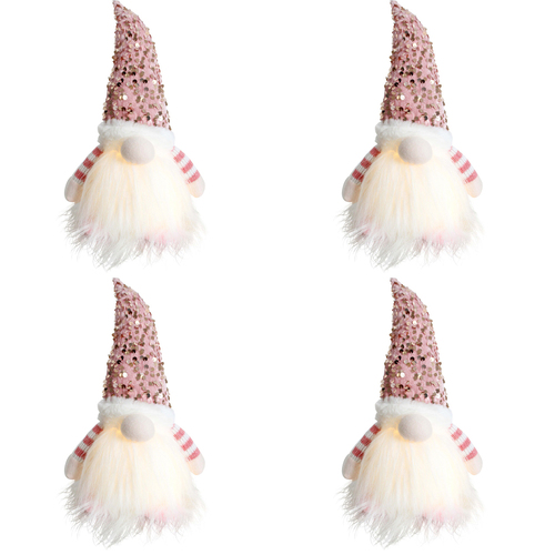 4PK LVD Polyester LED Pink Gnome Home/Living Room Xmas Display Decor 17x30cm