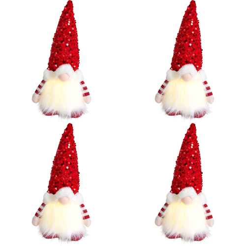4PK LVD Polyester LED Ruby Gnome Home/Living Room Xmas Display Decor 17x30cm