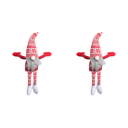2PK LVD Polyester Classic Hanging Gnome Home/Living Room X-mas Decor 19x38cm