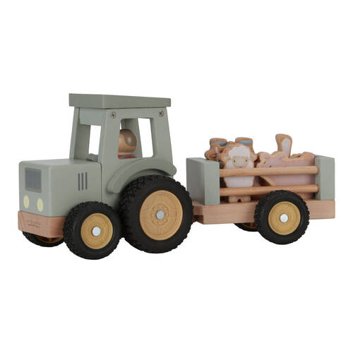 Little Dutch Little Farm Wooden Tractor w/ Trailer Baby Toy 18m+