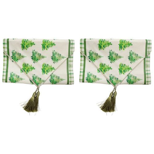 2PK LVD 33x180cm Linen Pine Trees Table Runner Home Decor