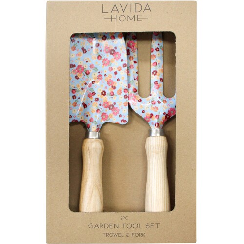 2pc LVD Iron/Timber Garden Tool Spade/Fork Set - Daisies
