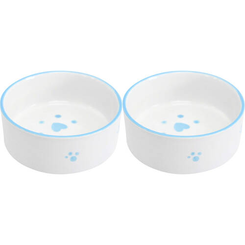 2PK LVD Ceramic Small/Medium Pet Drinking/Feeding Bowl 13x5cm Blue Paws