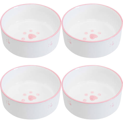 4PK LVD Ceramic Small/Medium Pet Drinking/Feeding Bowl 13x5cm Pink Paws