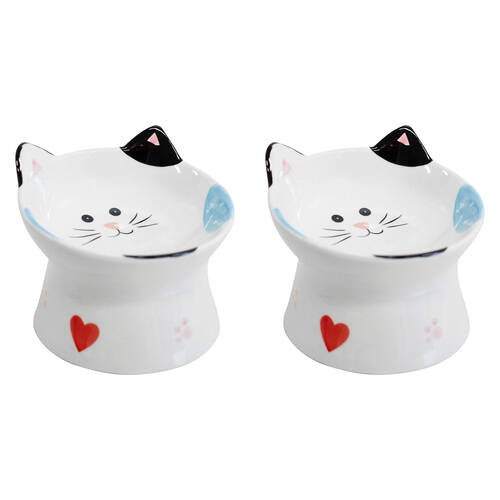2PK LVD Ceramic Splotch Raised Pet Feeding Bowl 8.5x11.5cm Multicoloured