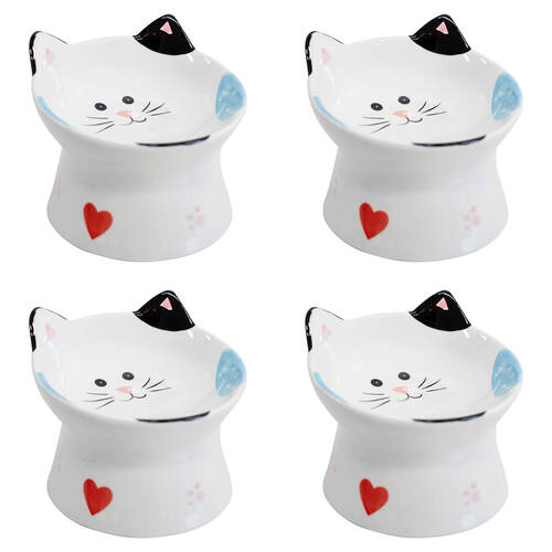 4PK LVD Ceramic Splotch Raised Pet Feeding Bowl 8.5x11.5cm Multicoloured