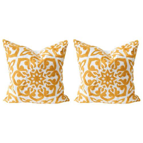 2PK LVD Cushion Mustard Boho 2 Home/Lounge Decor 45cm Square