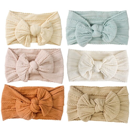 6pc LVD Polyester Headbands Baby/Infant Hair Bow Head Wrap Accessory Seashell