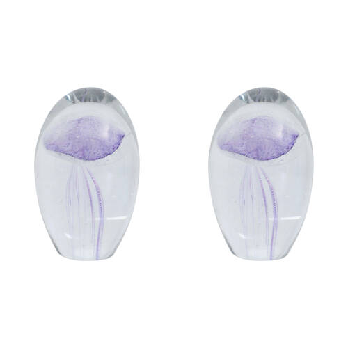 2PK LVD Mini Clear Glass Sea Jellyfish Home Decoration 5x5x8cm Purple