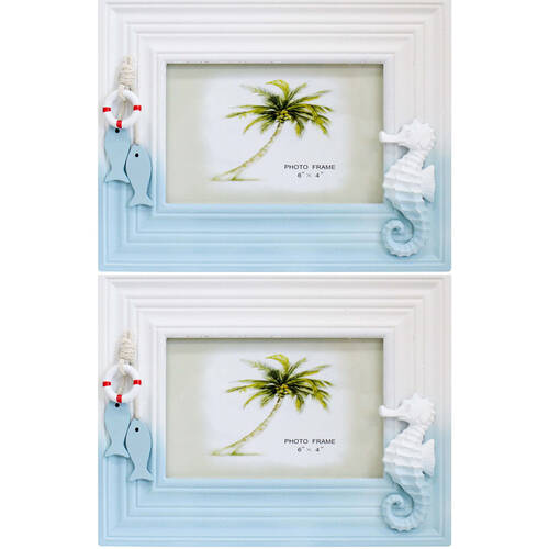 2PK LVD Wooden Glass Picture/Photo Coastal Frame 6x4 18x23.5x1.5cm Beachside