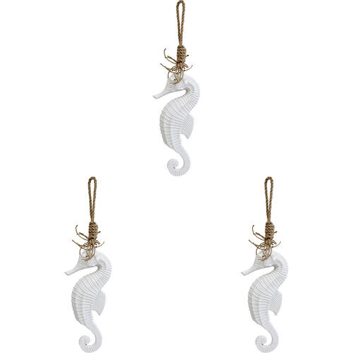 3PK LVD MDF Hanging Seahorse Home Hanger Ornament 11x27cm - White