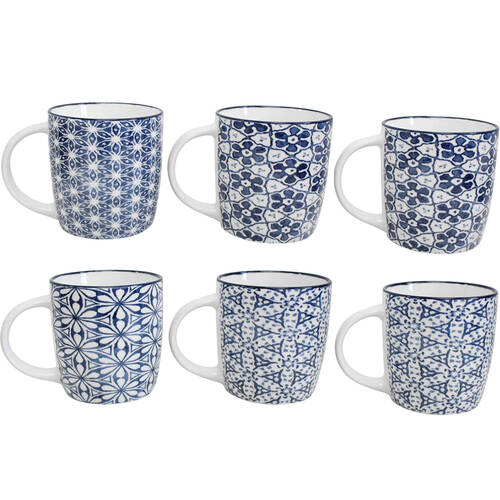 6PK LVD Sonoma Ceramic Mugs Drinking Cups 8x8.5cm Blue/White Assorted